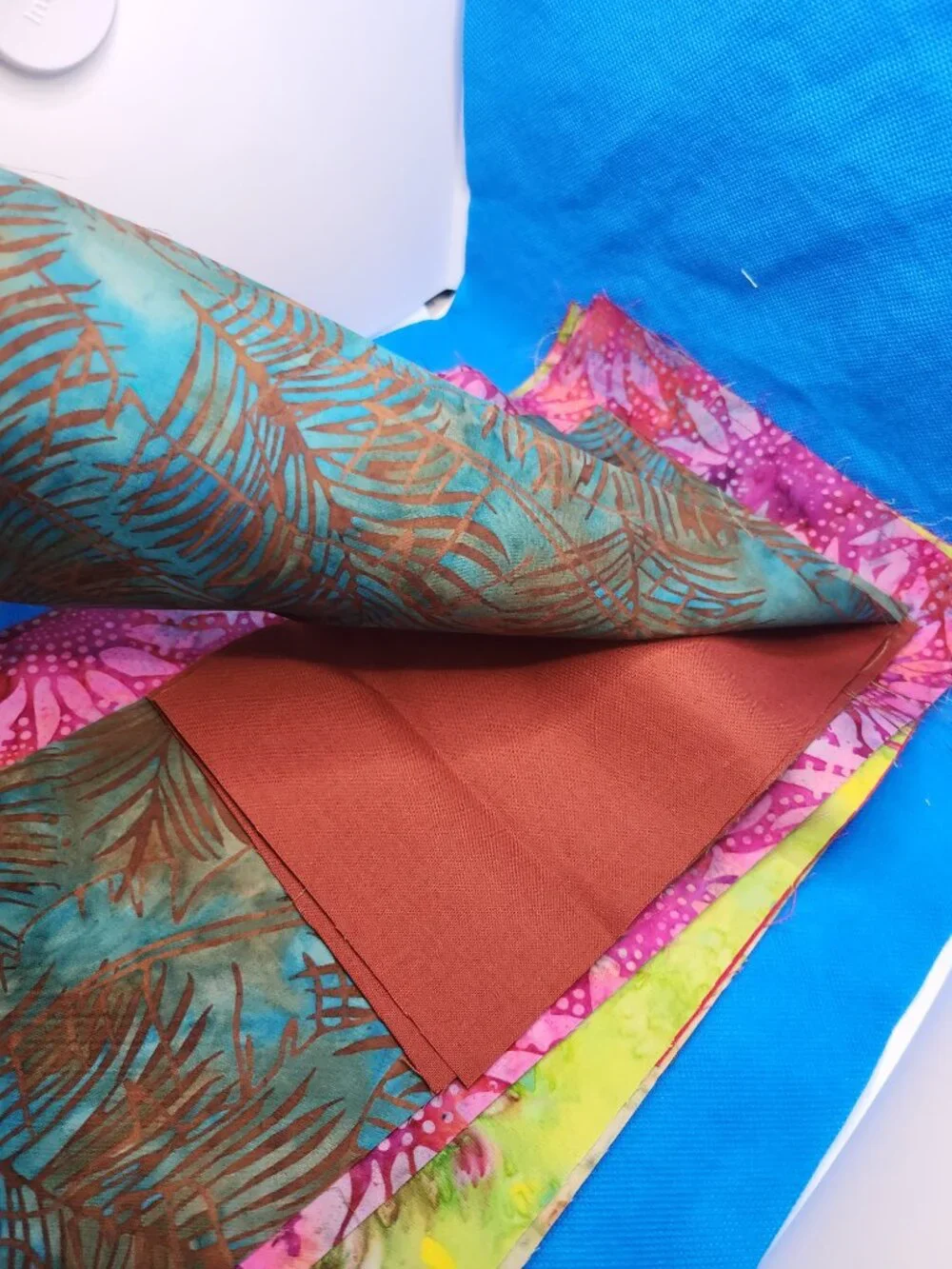 Lot 107 Fabric Pieces Batik and  Solid Assorted Colors Patterns Size